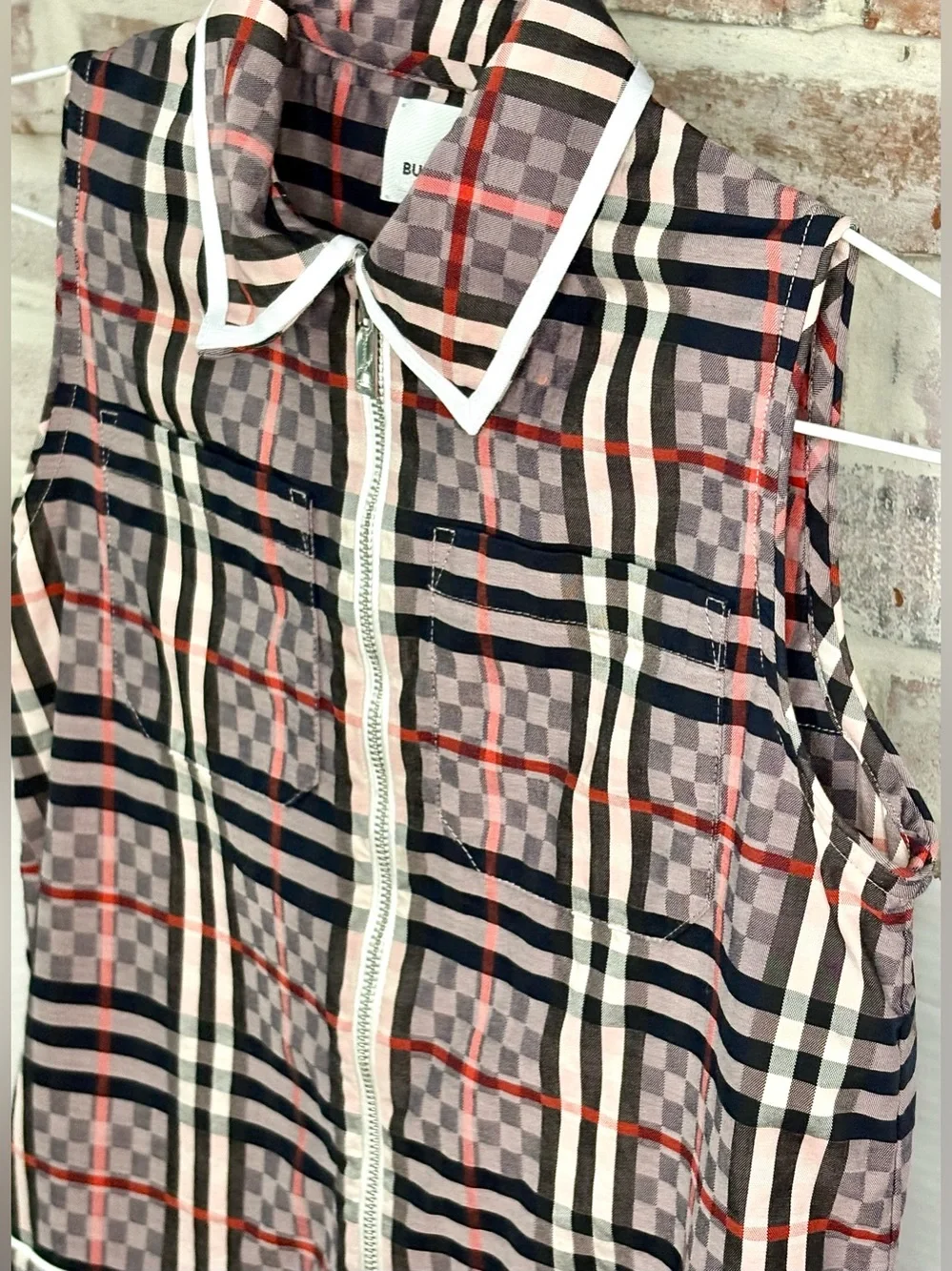 Burberry Girl's Carlotta Checkerboard Plaid Collared Sleeveless Dress size 10Y
